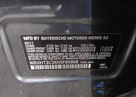 2017 BMW X1 xDrive28I из США, поврежденный, VIN WBXHT3C3XH5F85868